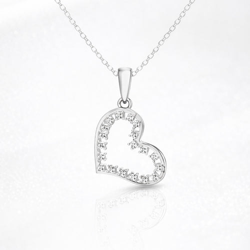 Gleaming CZ Silver Heart Pendant