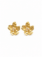 Golden Pearl Flower Stud Earrings