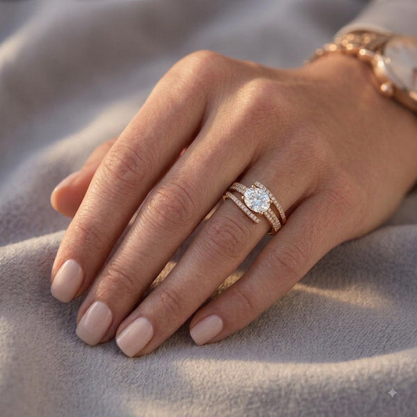 Three Layer Rose Gold Ring with Diamonds – anti-tarnish rose gold ring by Nesiy (view 2)