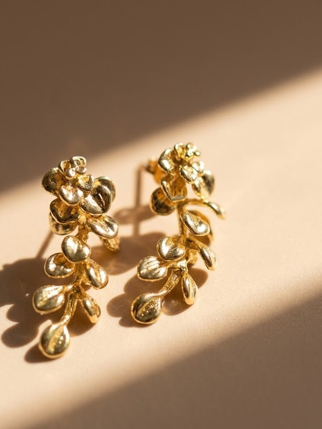 Golden Floral Vine Drop Earrings
