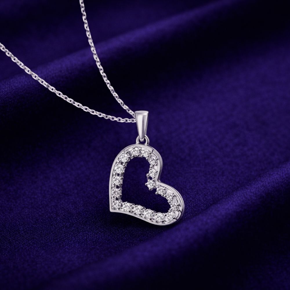 Gleaming CZ Silver Heart Pendant