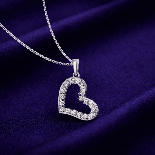 Gleaming CZ Silver Heart Pendant