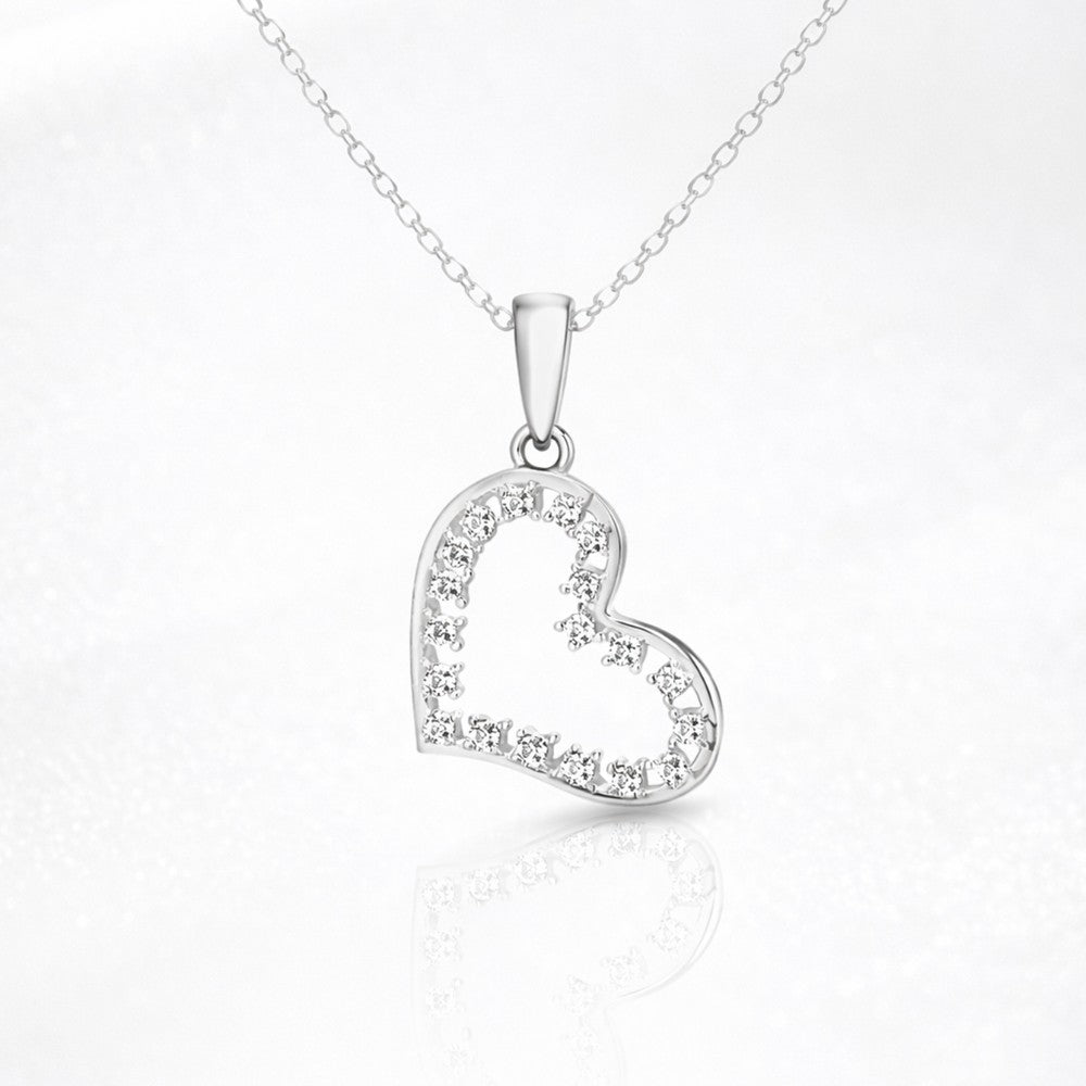 Gleaming CZ Silver Heart Pendant