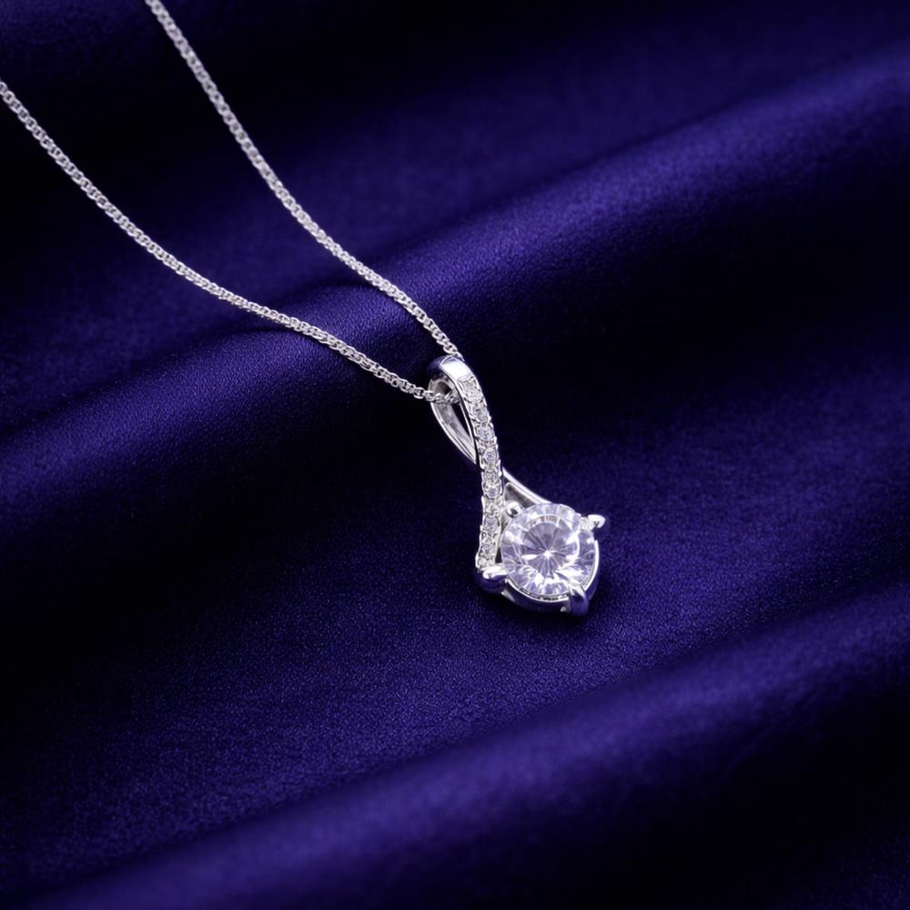 Silver Solitaire Elegance Geometric Pendant