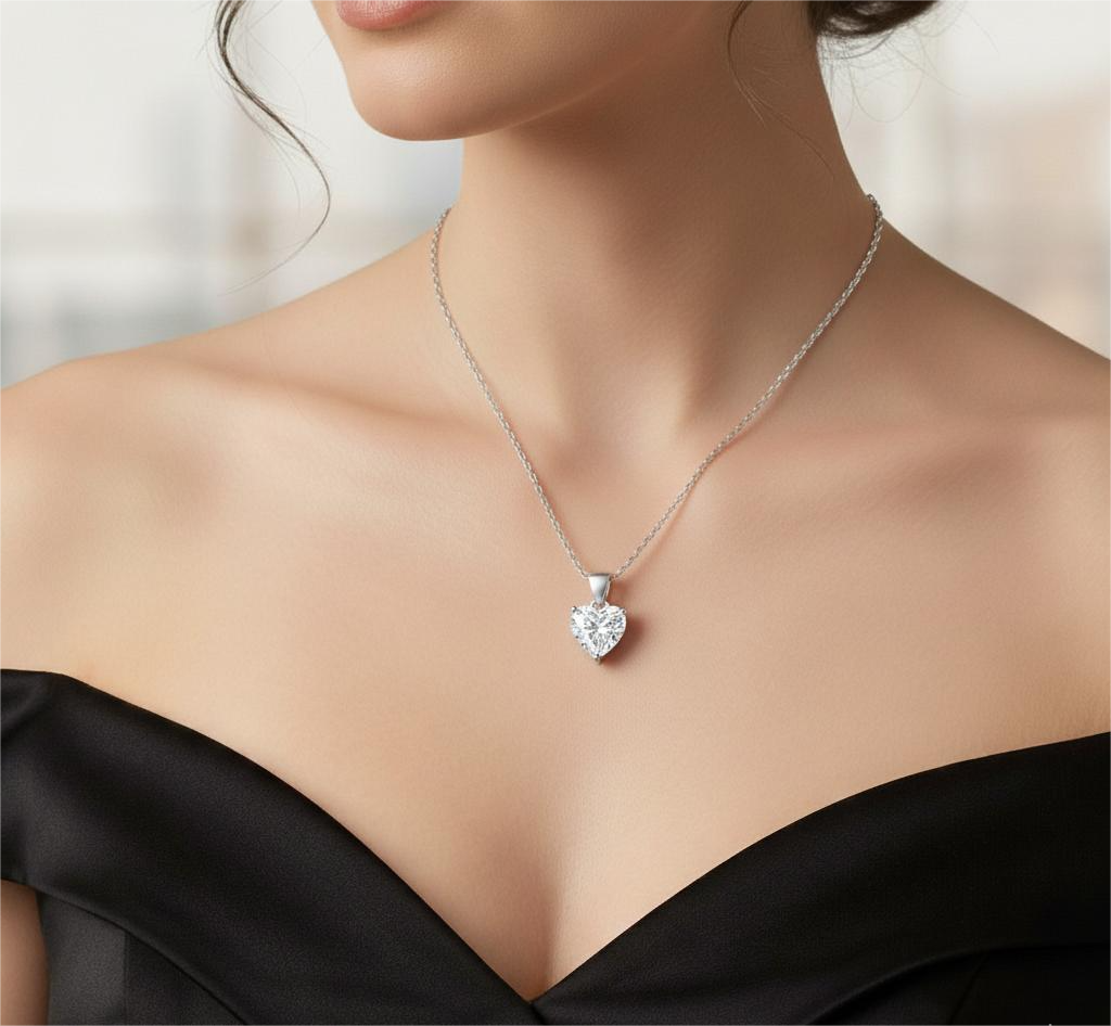 Sparkling Silver Heart Shape Solitaire Pendant