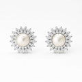 Silver Sunflower Bliss Pearl Earrings