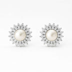Silver Sunflower Bliss Pearl Earrings