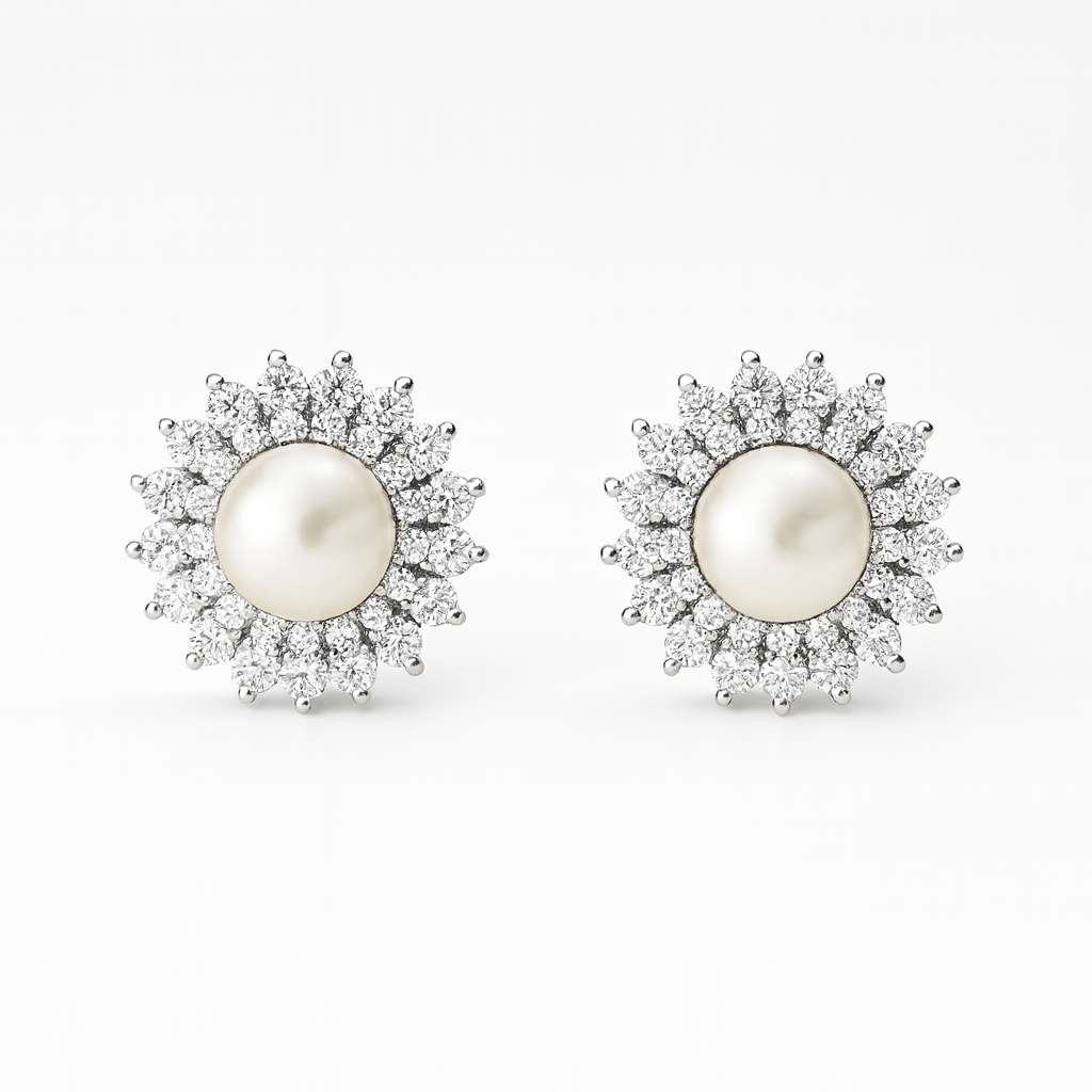 Silver Sunflower Bliss Pearl Earrings