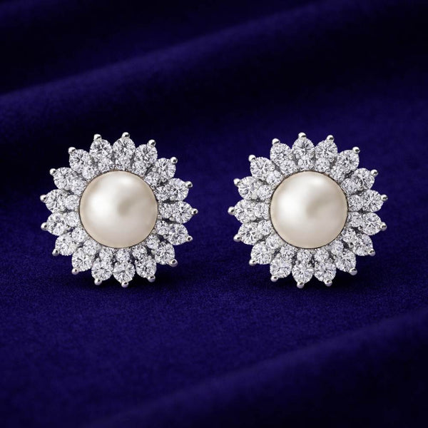 Silver Sunflower Bliss Pearl Earrings