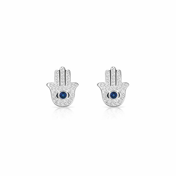 Silver Evil Eye Hamsa Blessings Earrings