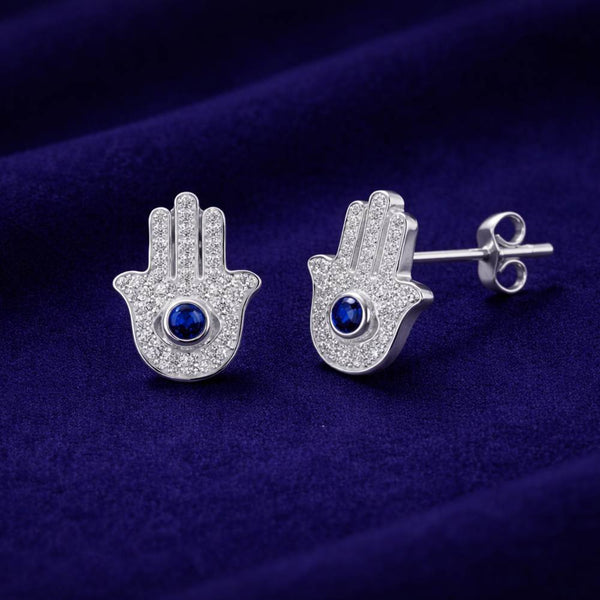 Silver Evil Eye Hamsa Blessings Earrings