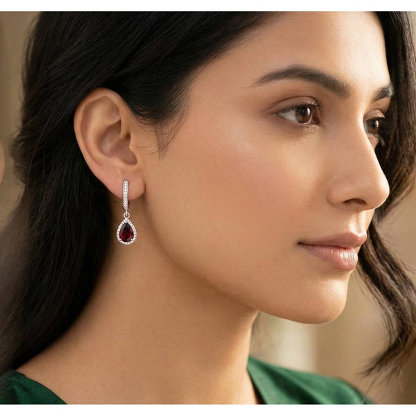 Ruby Red Silver Drop Earrings