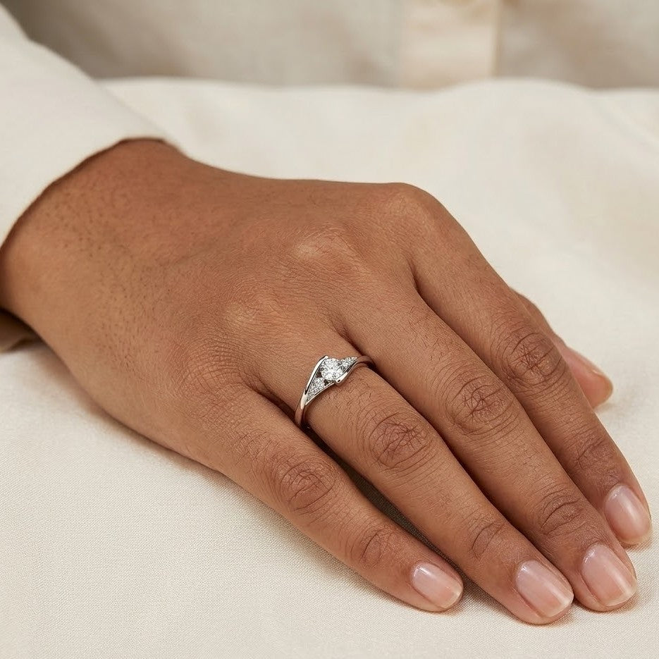 Zircon Topaz Silver Heart Ring