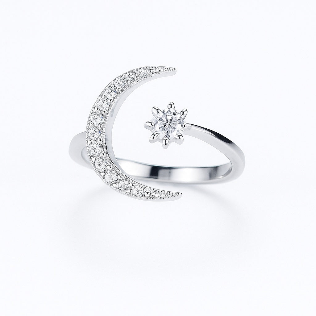 Starry Half Moon Silver Ring