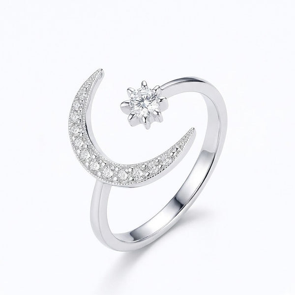 Starry Half Moon Silver Ring