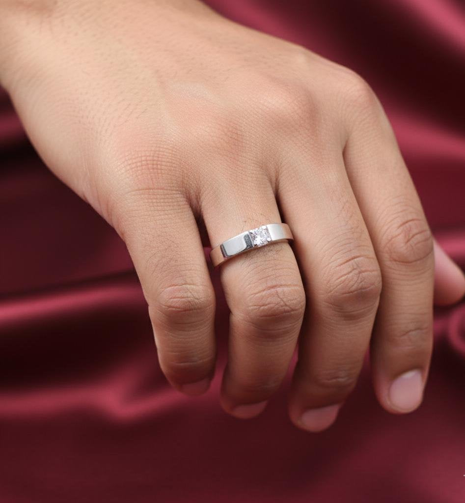Silver Men Collection Ring Studded With Single CZ Stone
