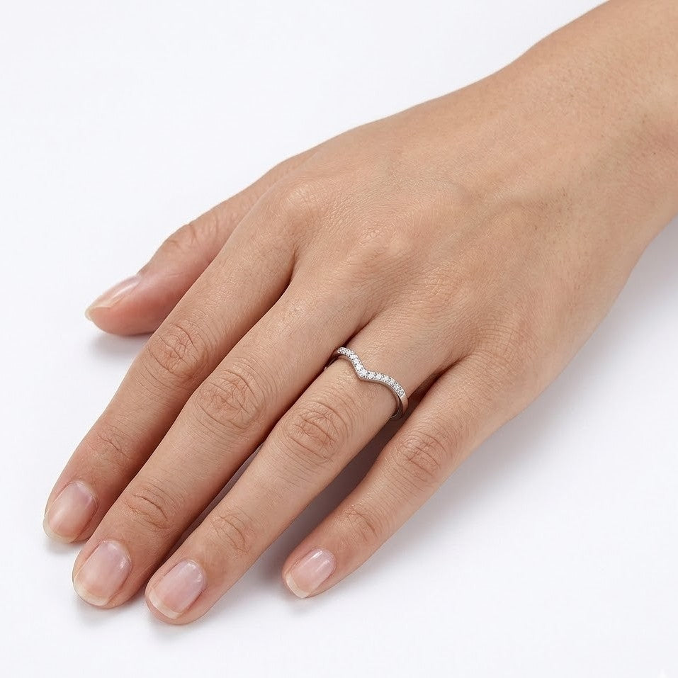 925 Silver Traingular Raised up Shape Ring With CZ Stones