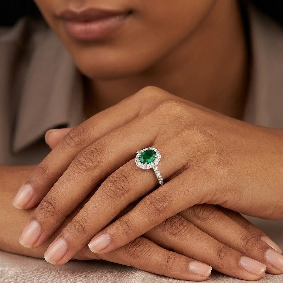Silver Enchanted Green Emerald Ring For Her