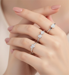 Three - Set Layered Silver Bow Cluster Ring For Her