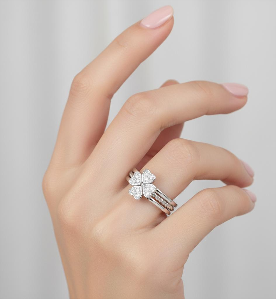 Three - Set Layered Silver Bow Cluster Ring For Her