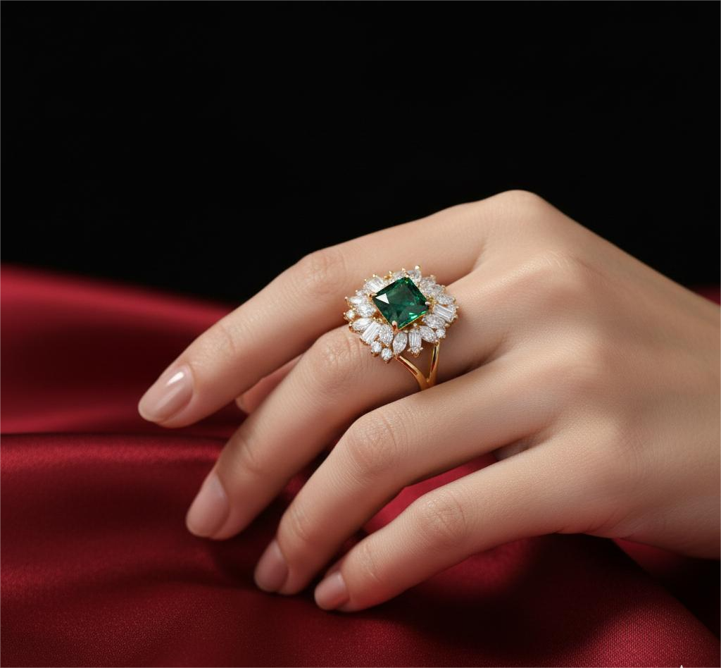 Floral Emerald Delight Ring – anti-tarnish gold ring by Nesiy (view 2)