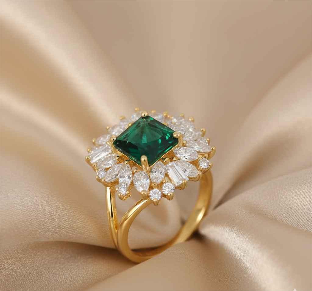 Floral Emerald Delight Ring – anti-tarnish gold ring by Nesiy (view 3)