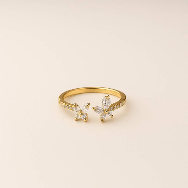 Adjustable Anti Tarnish Ring with Small Floral Designs – anti-tarnish gold ring by Nesiy (view 3)