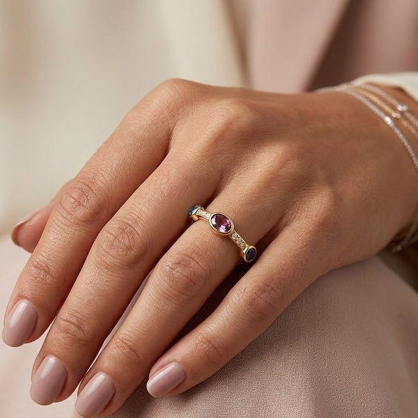 Rainbow Zircon Gemstone Ring – anti-tarnish gold ring by Nesiy (view 2)