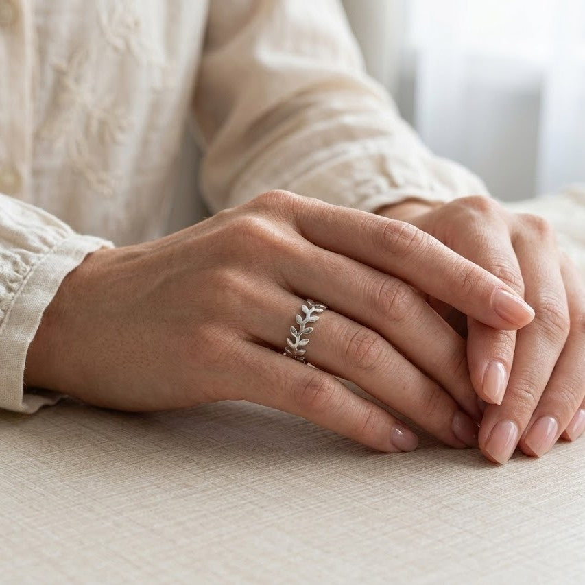 Leaf Line Minimal Ring – anti-tarnish silver ring by Nesiy (view 2)