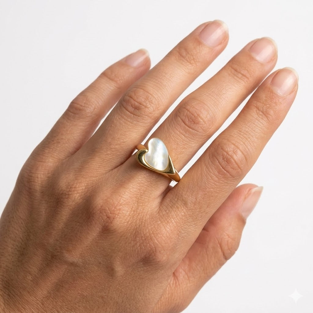 Pearl Heart Sparkle Ring – anti-tarnish gold ring by Nesiy (view 4)