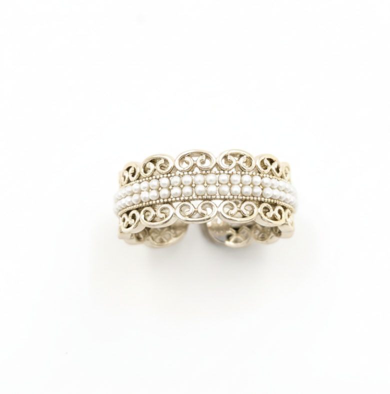Ayesha Ring Designed with Small Pearl Bedds – anti-tarnish gold ring by Nesiy
