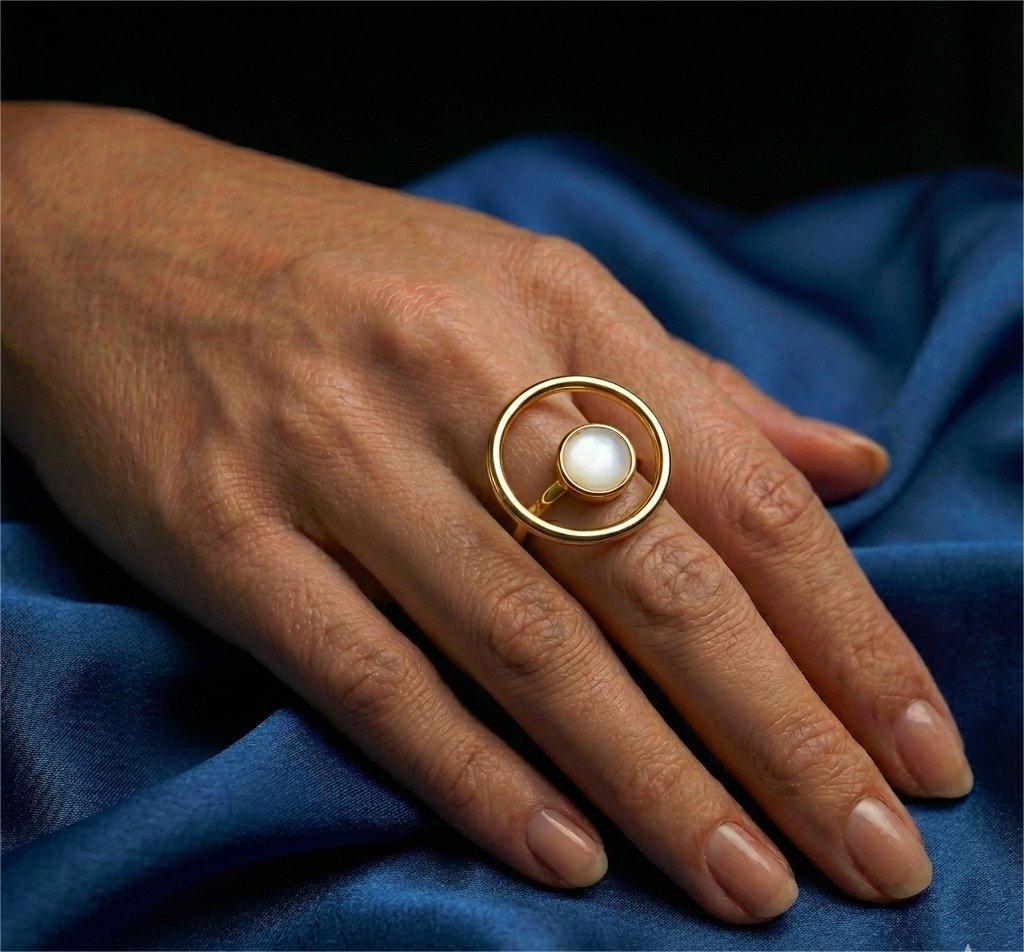 Circular Top Adjustable Ring – anti-tarnish gold ring by Nesiy (view 2)