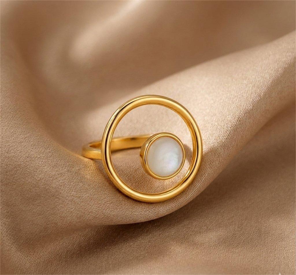 Circular Top Adjustable Ring – anti-tarnish gold ring by Nesiy (view 3)