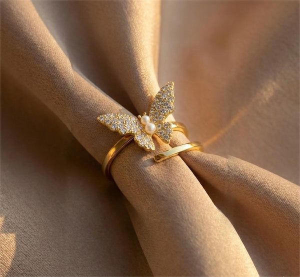 Butterfly Pearl Clasp Ring – anti-tarnish gold ring by Nesiy (view 3)