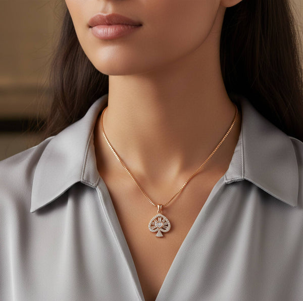 Rose Gold Spade Shape Brass Pendant with Sterling AAA+ Stones – anti-tarnish rose gold pendant by Nesiy (view 4)