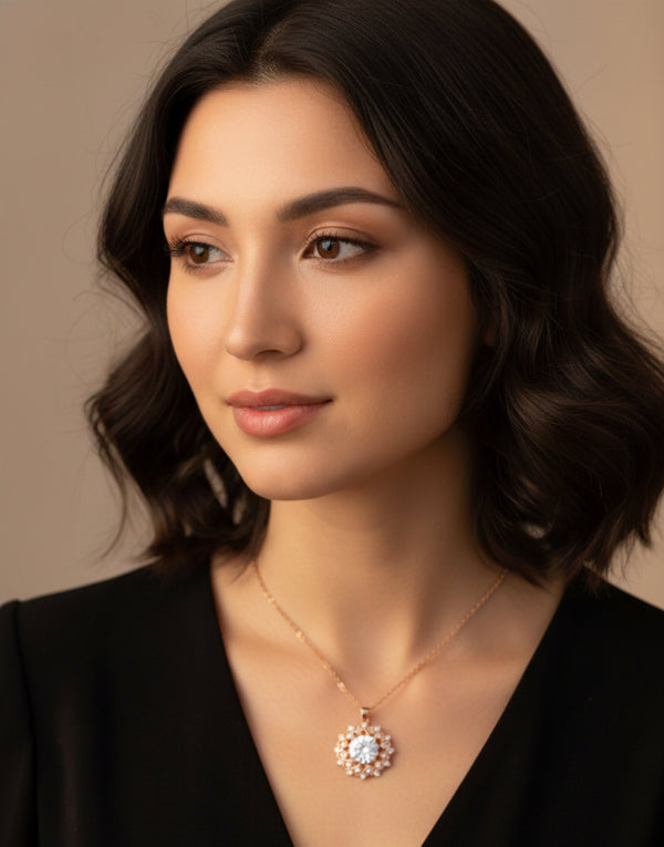 Rose Gold Brass Pendant with Floral Beauty – anti-tarnish rose gold pendant by Nesiy (view 2)
