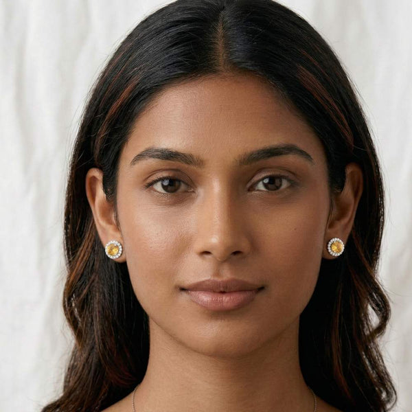 Lemon Yellow Brass Studs – anti-tarnish silver earrings by Nesiy (view 2)
