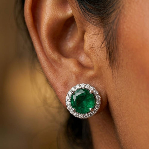 Forest Green Brass Stud Earrings – anti-tarnish silver earrings by Nesiy (view 2)