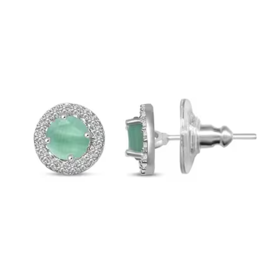 Spring Green Brass Gem Earrings – anti-tarnish silver earrings by Nesiy (view 3)