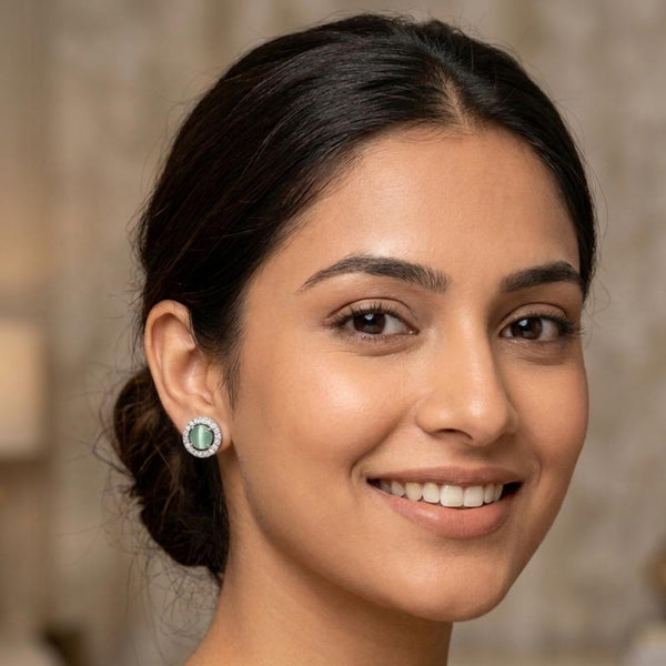 Spring Green Brass Gem Earrings – anti-tarnish silver earrings by Nesiy (view 4)