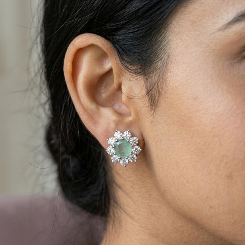 Mint Green Stone Studs – anti-tarnish silver earrings by Nesiy (view 4)