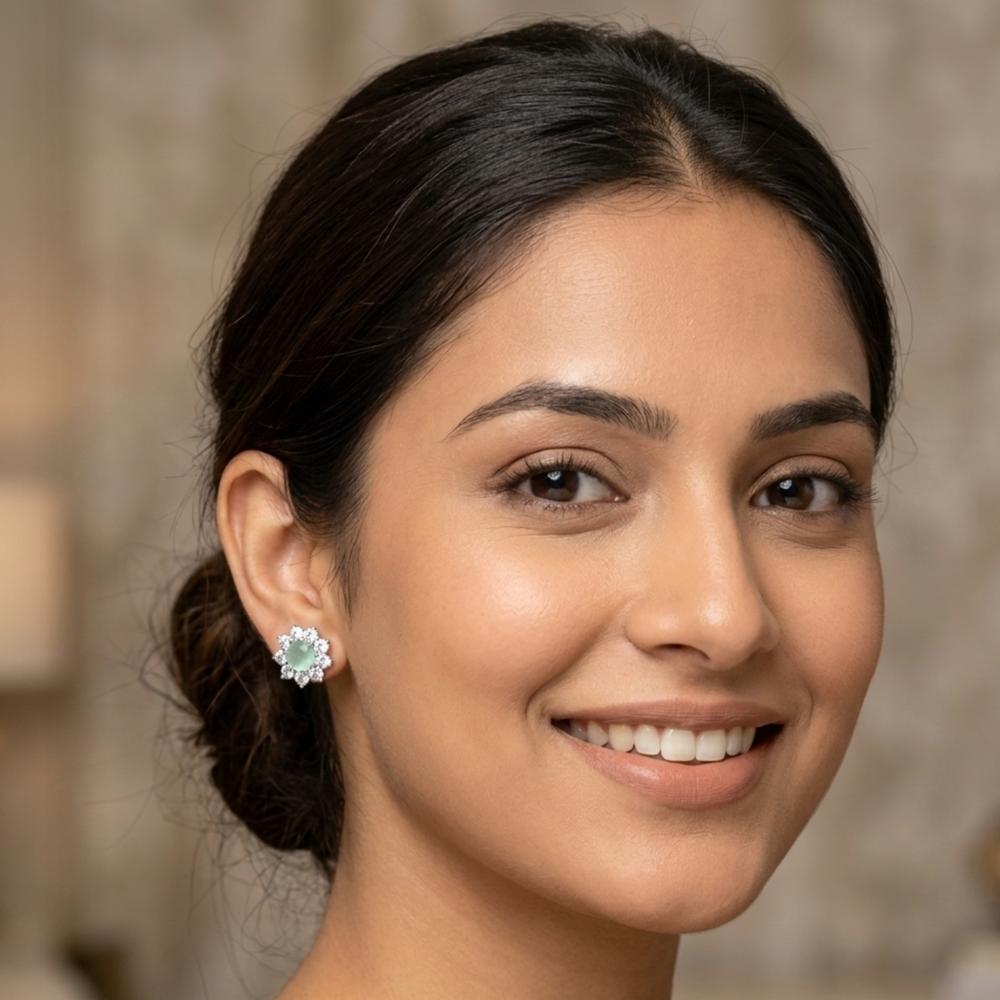 Mint Green Stone Studs – anti-tarnish silver earrings by Nesiy (view 2)