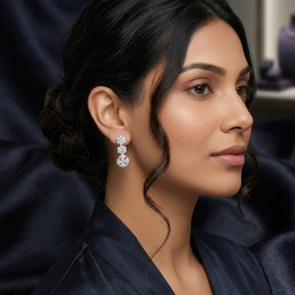 Brass Trine Diamond Cascade Hoops – anti-tarnish silver earrings by Nesiy (view 4)