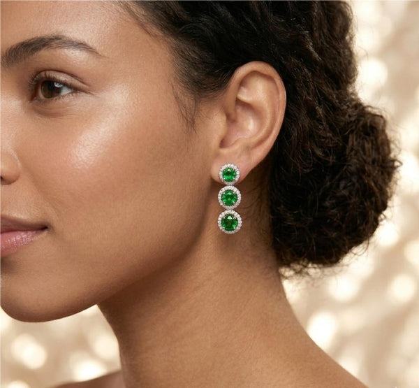 Brass Green Diamond Tiered Hoops – anti-tarnish silver earrings by Nesiy (view 4)