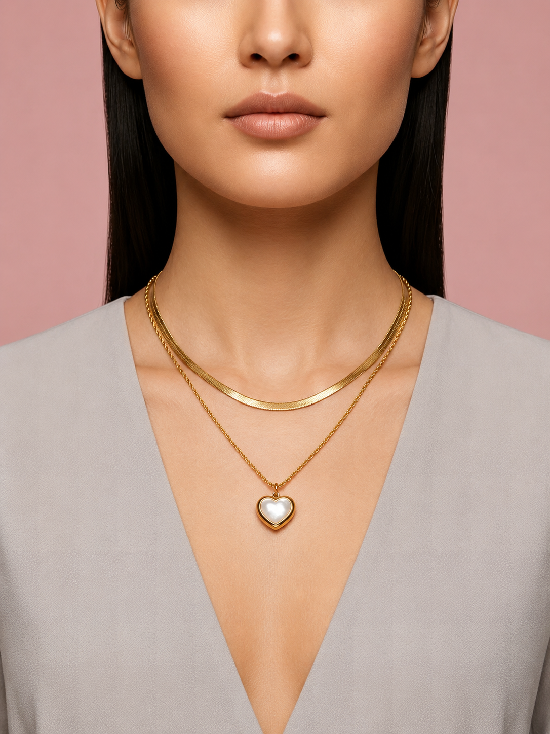 Open heart layered necklace
