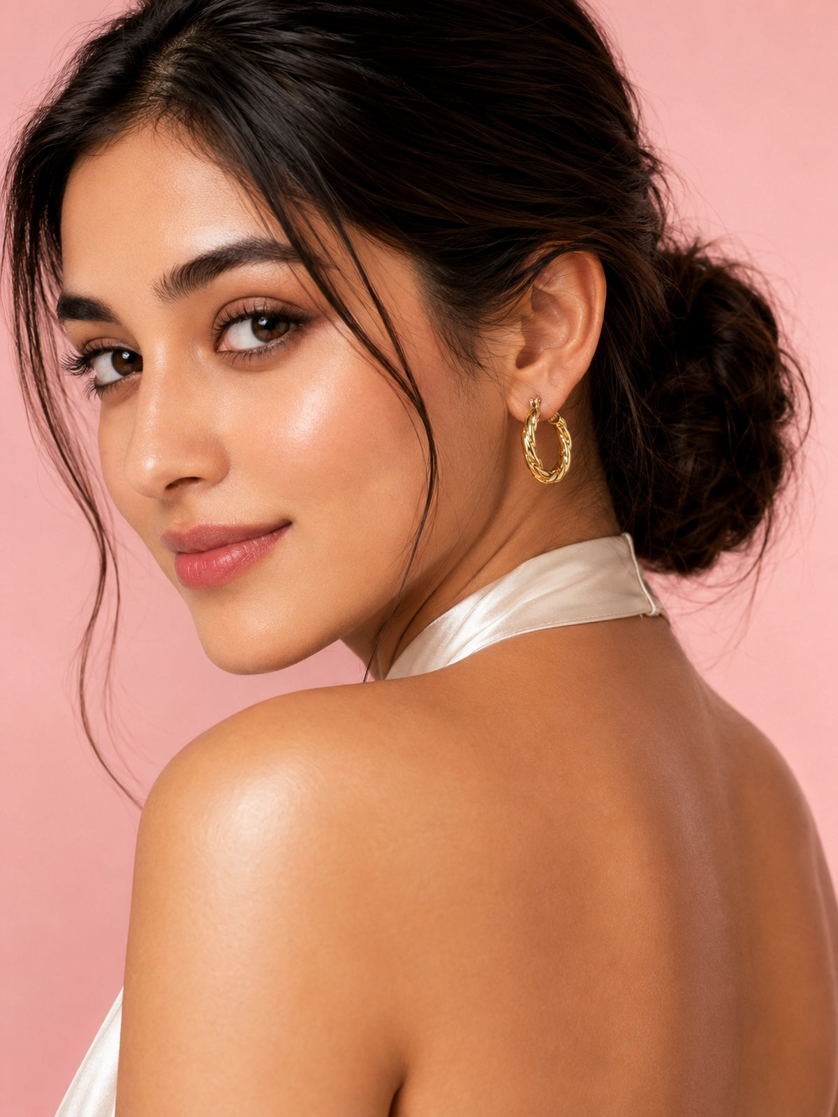 Anti-Tarnish Gold Twisted Hoop Earrings for Women