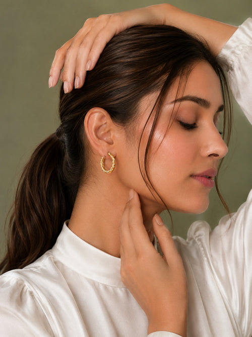Anti-Tarnish Gold Twisted Hoop Earrings for Women