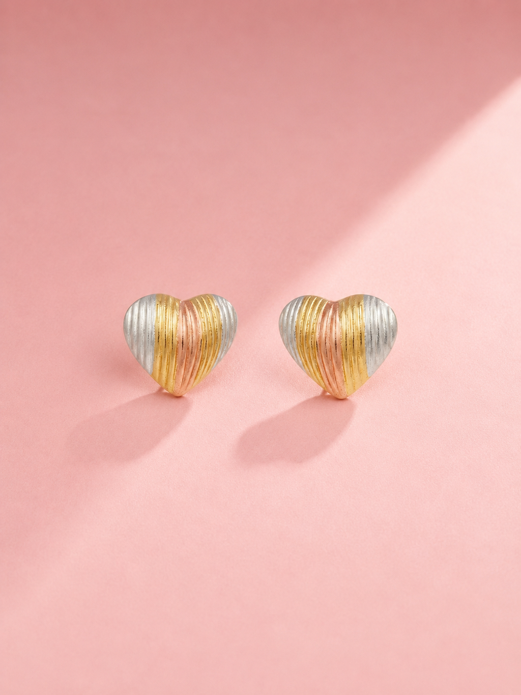 Tri-Tone Heart Stud Earrings | 18K Gold-Plated Jewellery