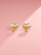 Tri-Tone Heart Stud Earrings | 18K Gold-Plated Jewellery