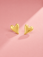 Gold-Plated Puffy Heart Stud Earrings | 18K Gold-Plated Jewellery
